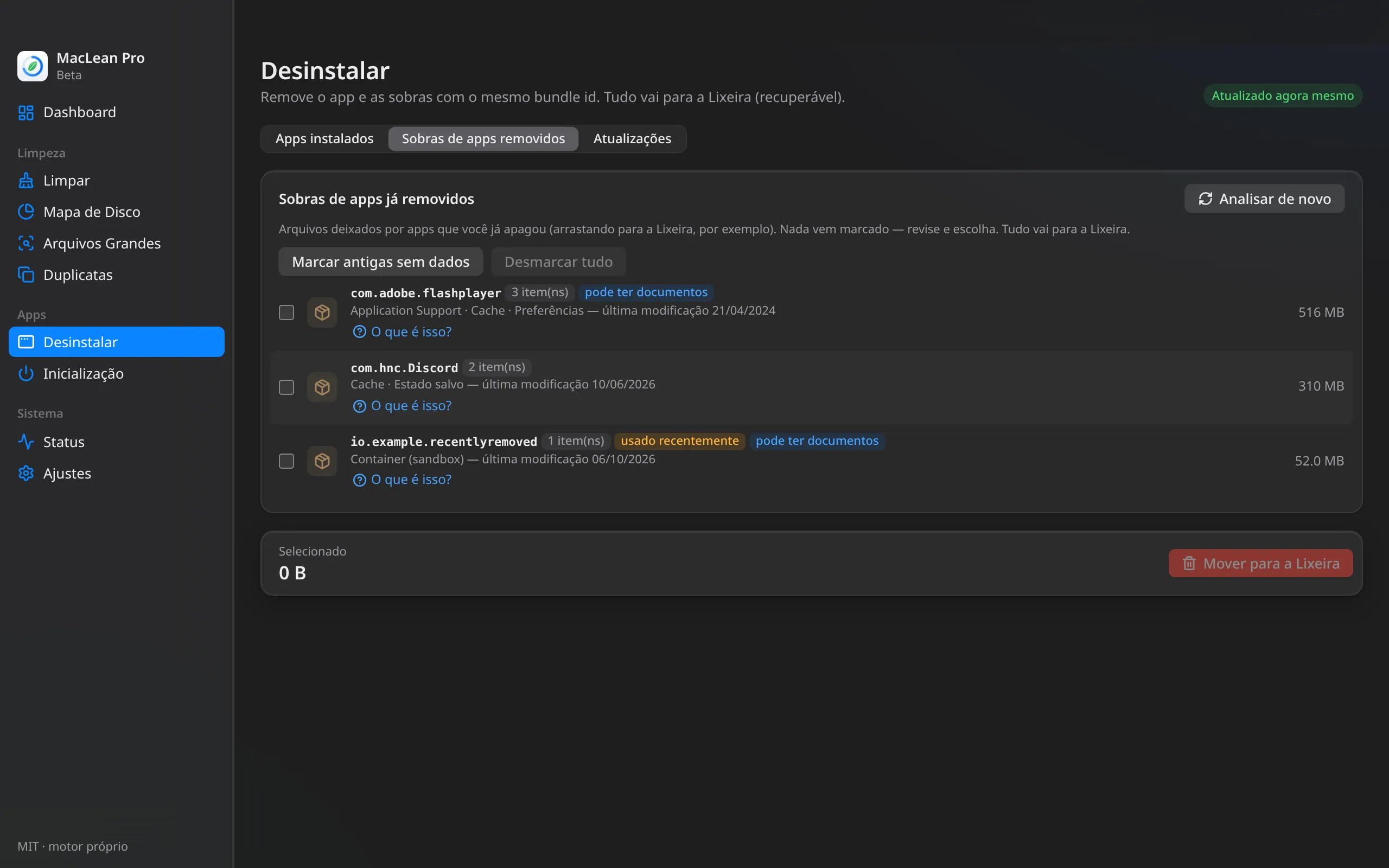 MacLean Pro — Sobras de apps já removidos
